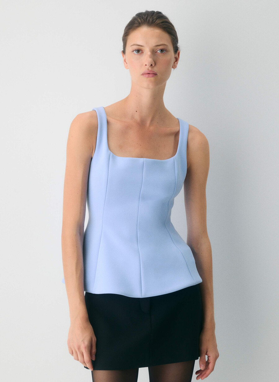 figureknit mansion-topp dayflower blÅ