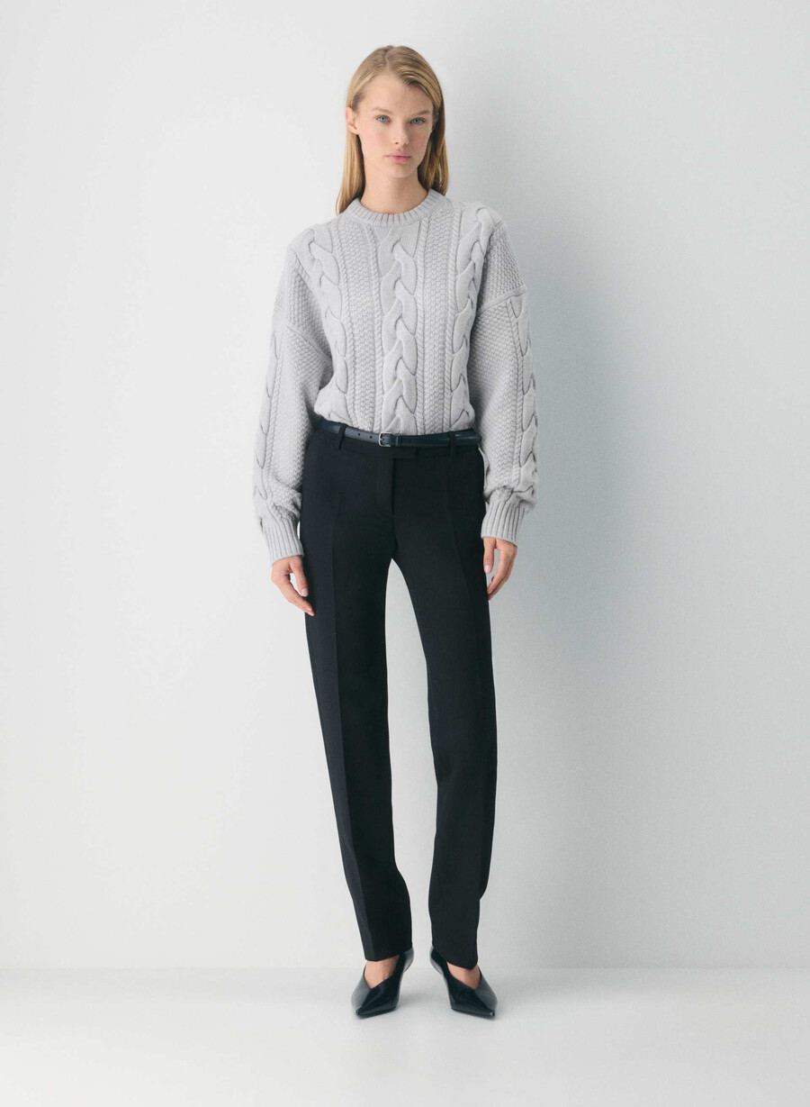heritage knit merinoullgenser med rund hals høy hæl lynget krom