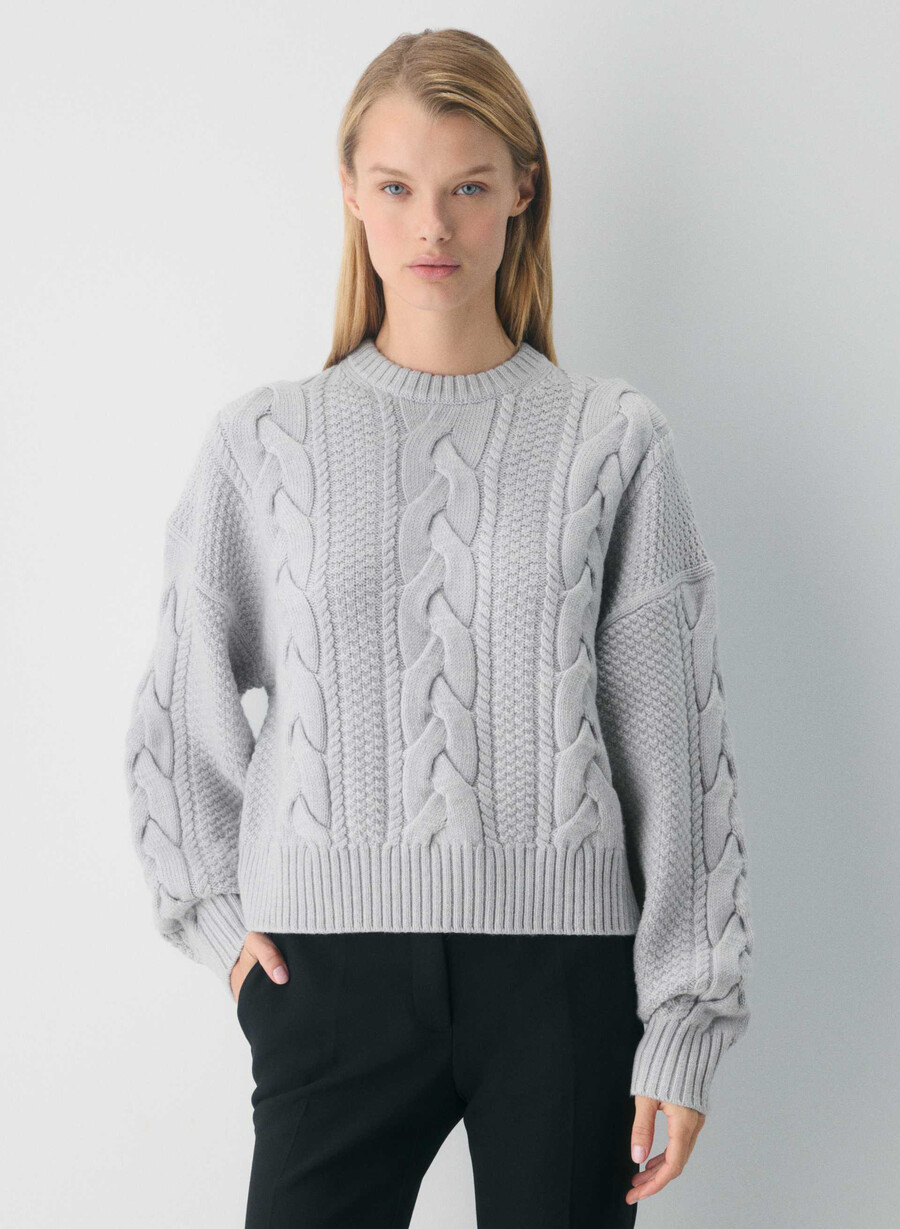 heritage knit merinoullgenser med rund hals høy hæl lynget krom
