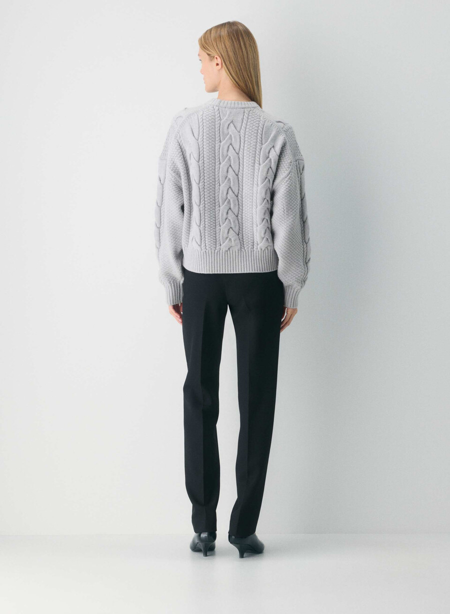 heritage knit merinoullgenser med rund hals høy hæl lynget krom
