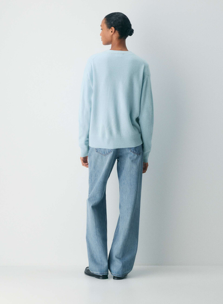 fjær kasjmir avslappet v-hals cardigan dew blue