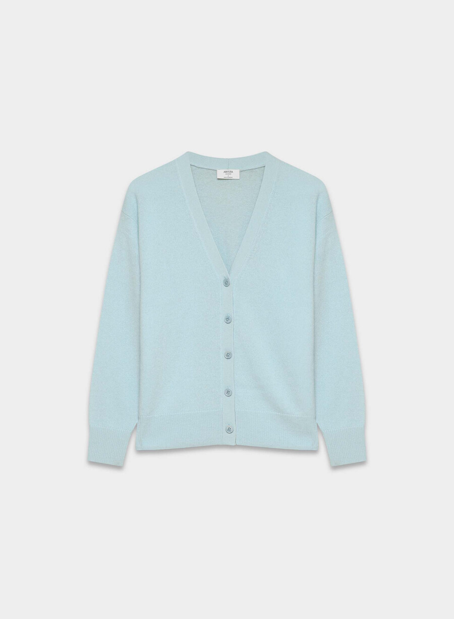 fjær kasjmir avslappet v-hals cardigan dew blue