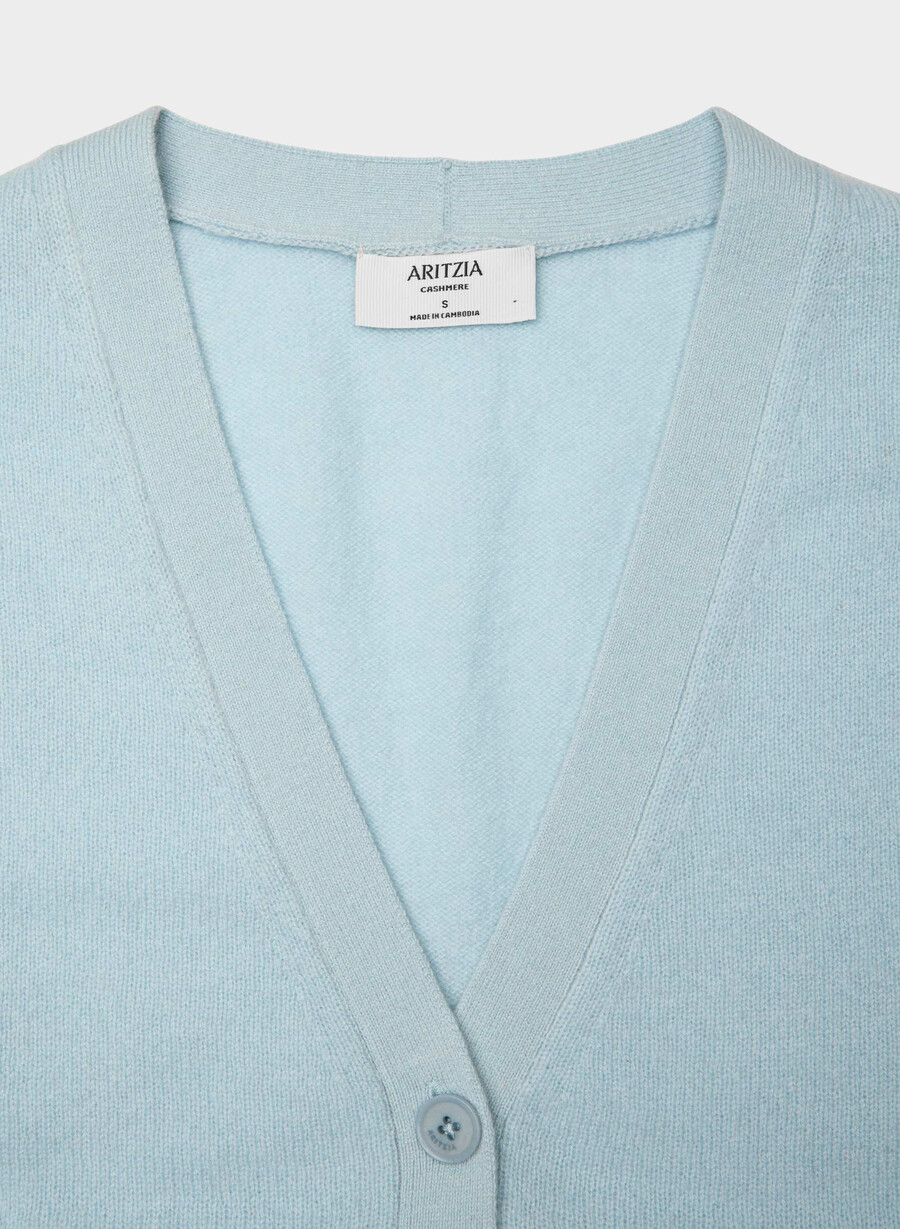 fjær kasjmir avslappet v-hals cardigan dew blue