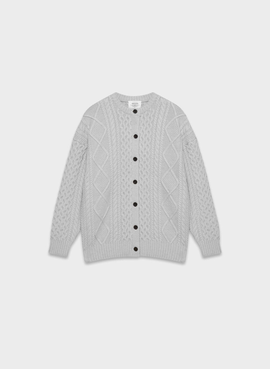 heritage knit merinoull cardigan i messing med mønster