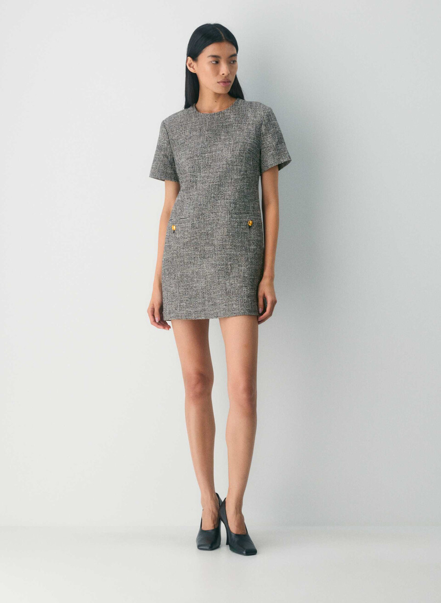 capote-kjole spckl tweed svarthvit