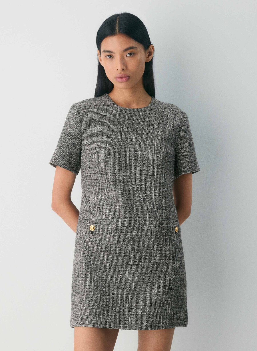capote-kjole spckl tweed svarthvit