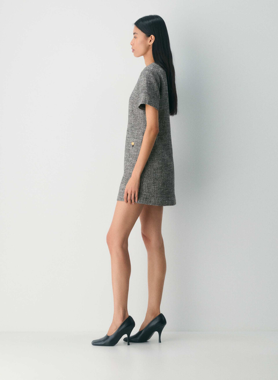 capote-kjole spckl tweed svarthvit
