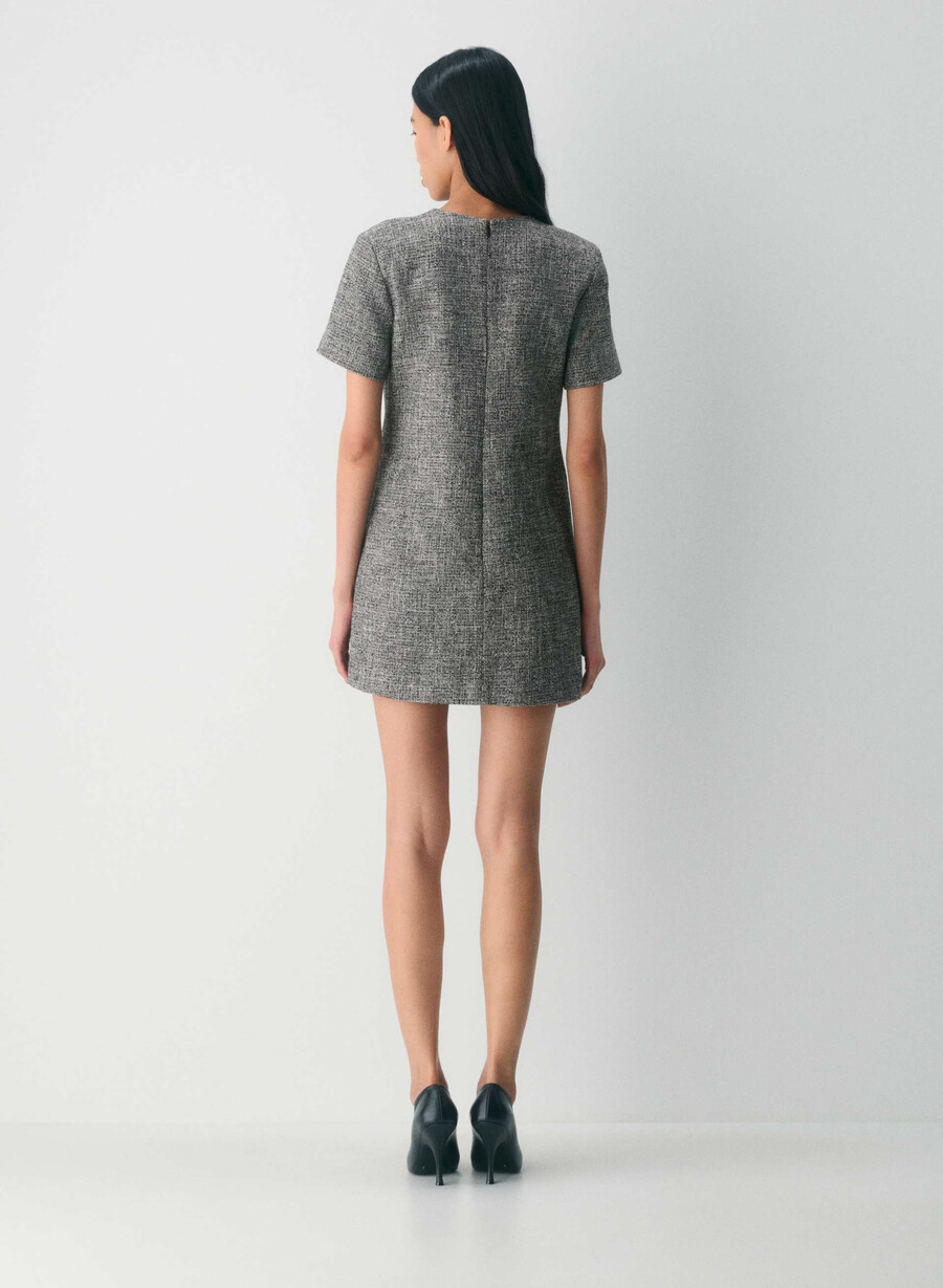 capote-kjole spckl tweed svarthvit