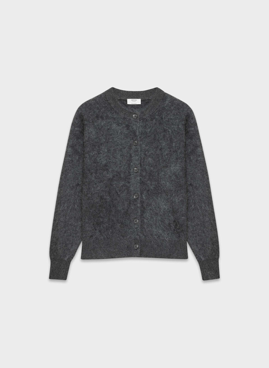 børstet kasjmir avslappet cardigan i kullgrønn