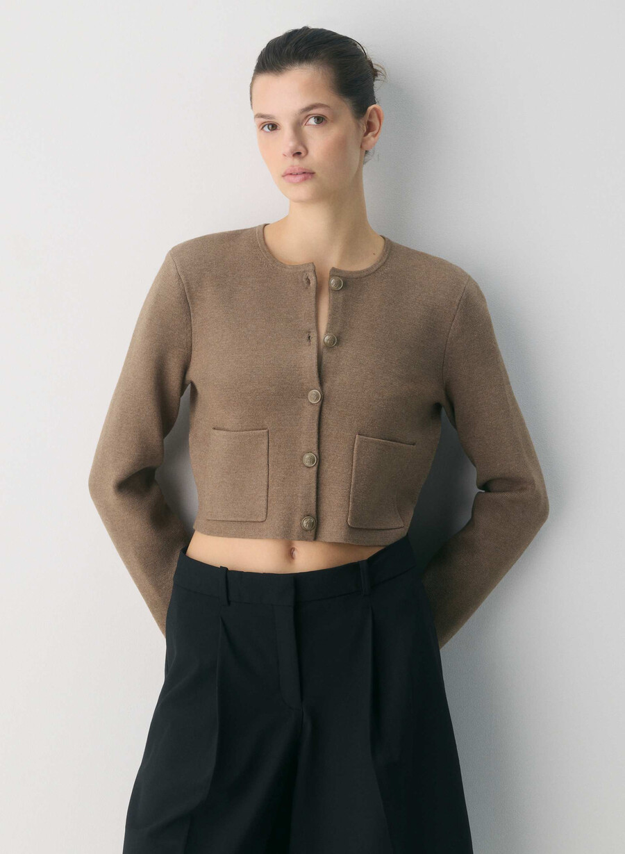 merkbar cardigan - wonder yarn heather folio brun