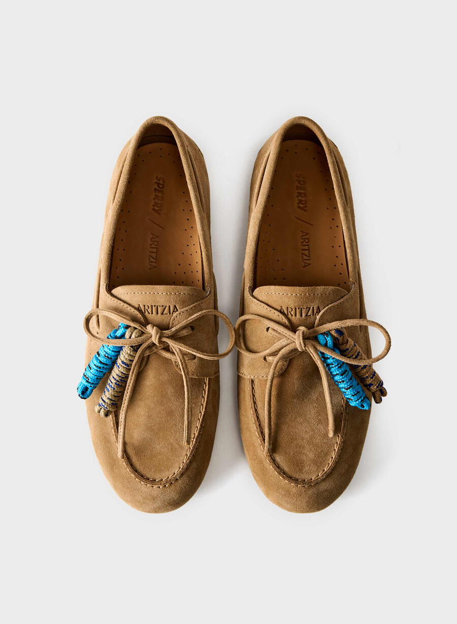 sperry x aritzia slim boat shoe - semsket skinn tan khaki