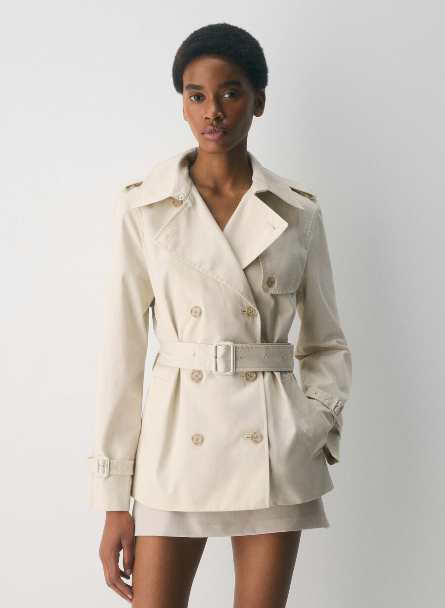 finch kort trenchkåpe - city twill birch