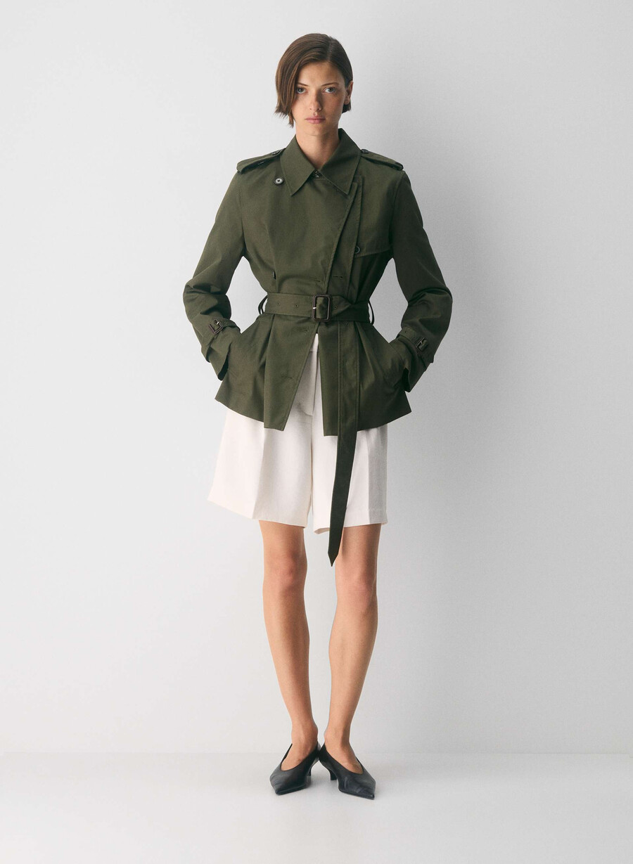 finch kort trenchkåpe - city twill mØrk oliven
