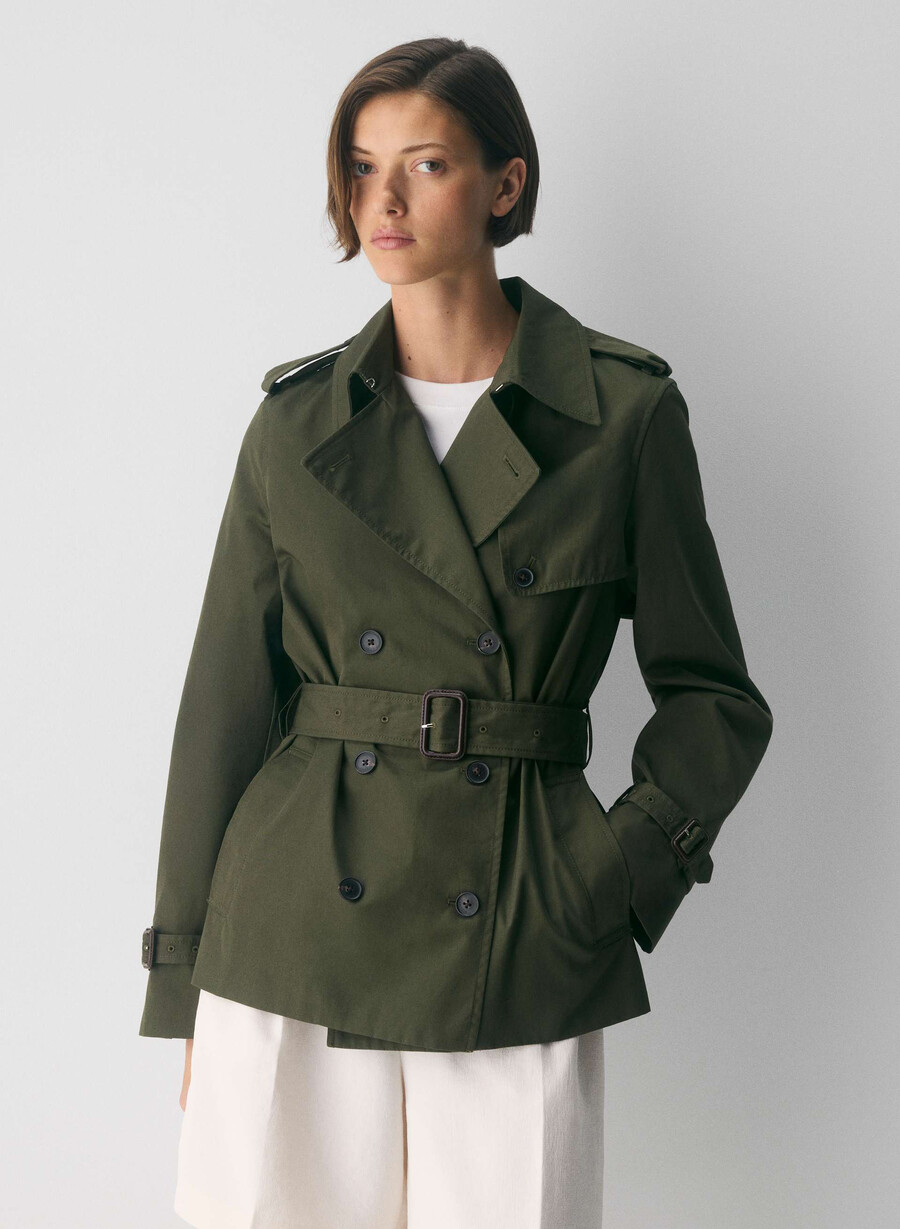 finch kort trenchkåpe - city twill mØrk oliven