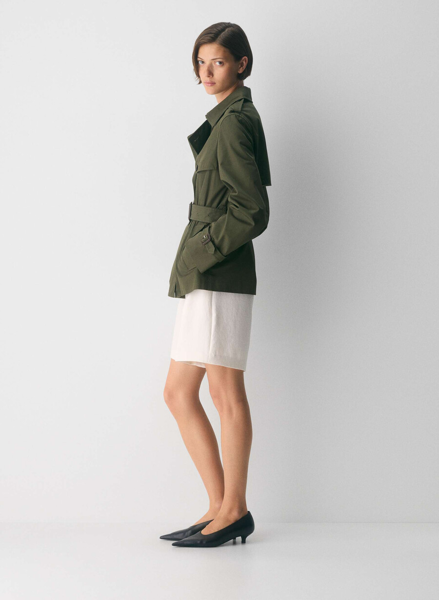 finch kort trenchkåpe - city twill mØrk oliven