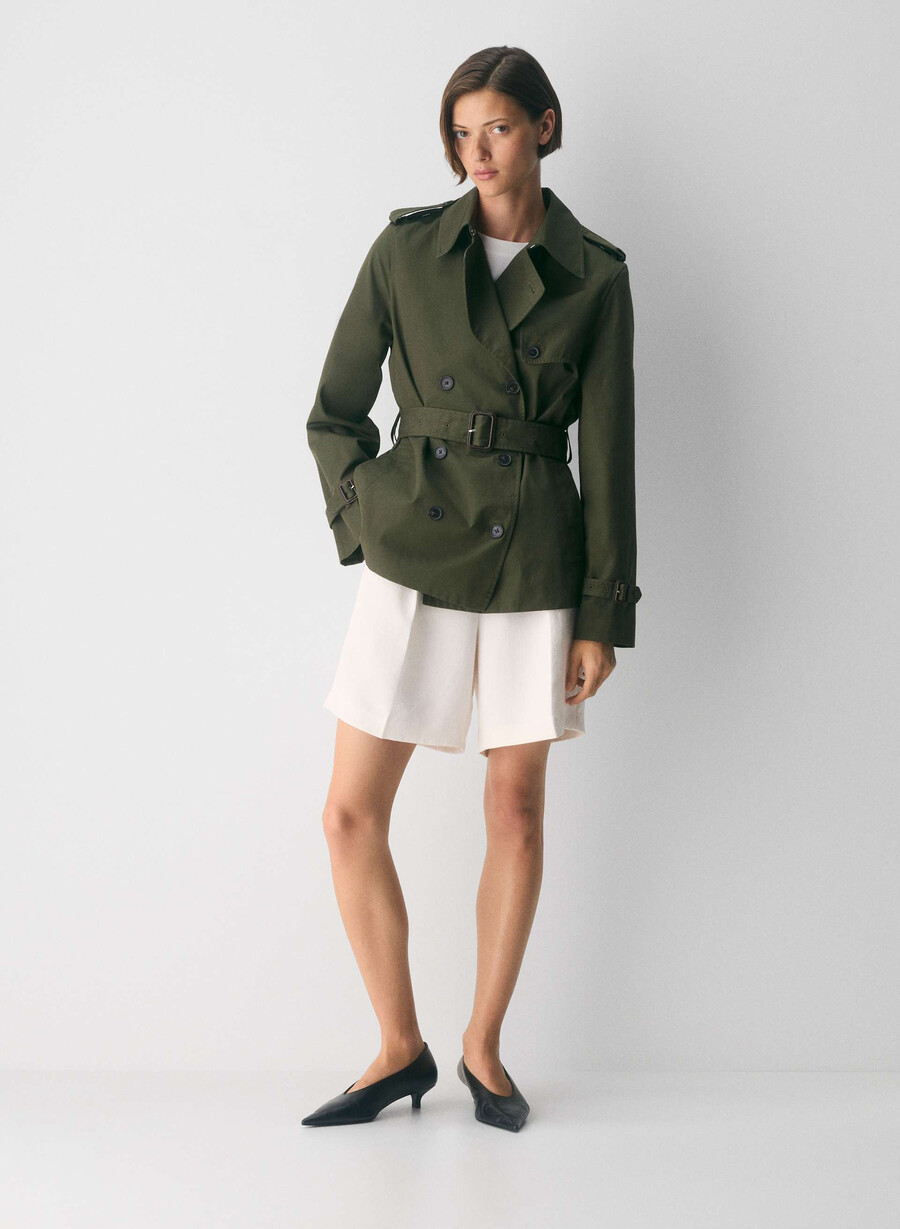 finch kort trenchkåpe - city twill mØrk oliven