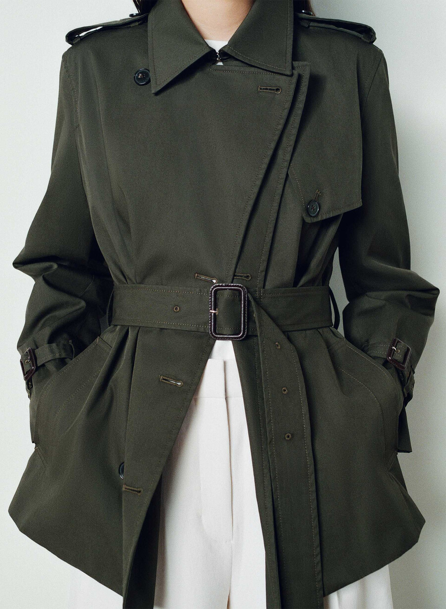 finch kort trenchkåpe - city twill mØrk oliven