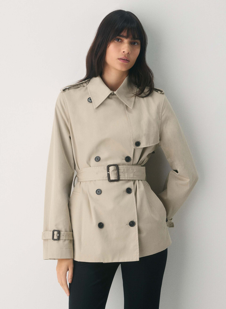 finch kort trenchkåpe - city twill marcona beige