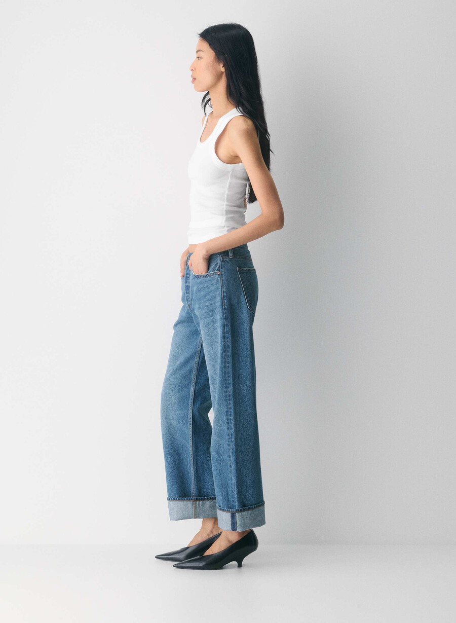 denim forum 90-tallets vintage lavt sittende jeans med mansjetter 5 år kiss n tell blÅ