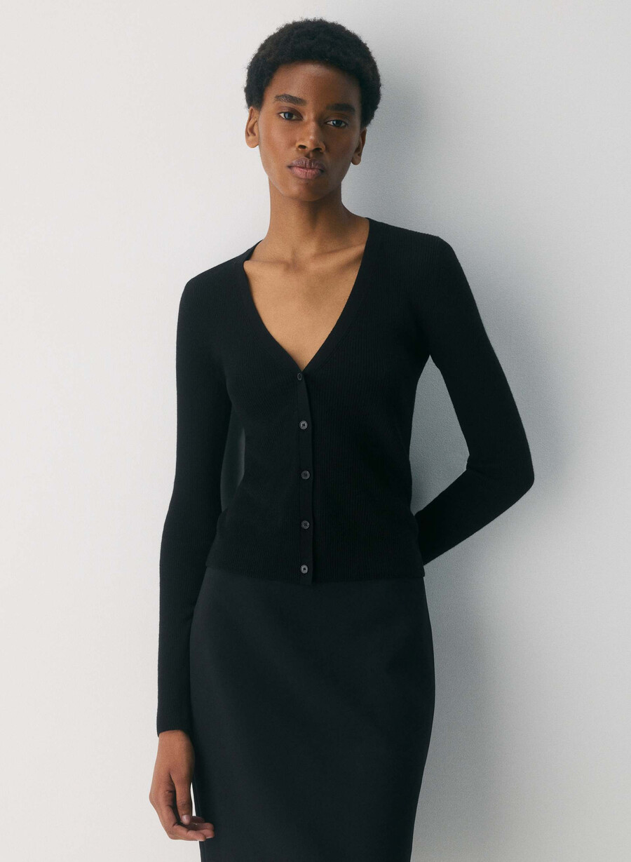 fin merinoull fieldstone-cardigan svart
