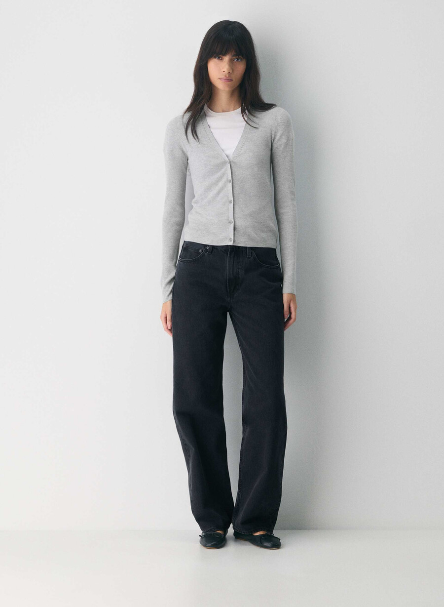 fin merinoull fieldstone-cardigan i melange krom