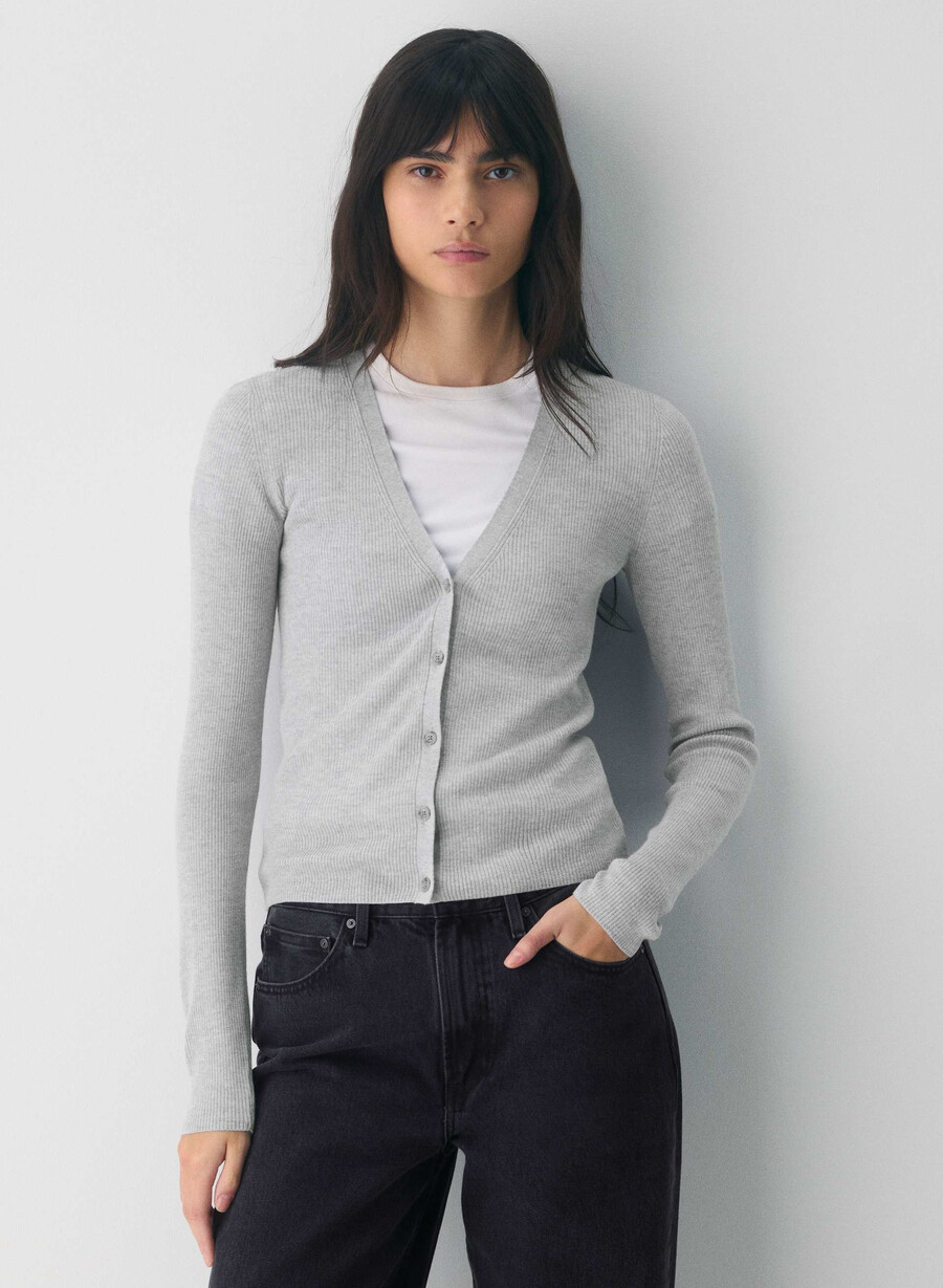 fin merinoull fieldstone-cardigan i melange krom