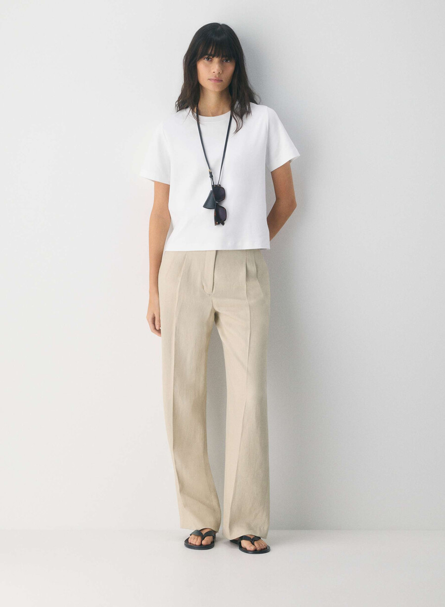 the effortless pant - lin pergament beige