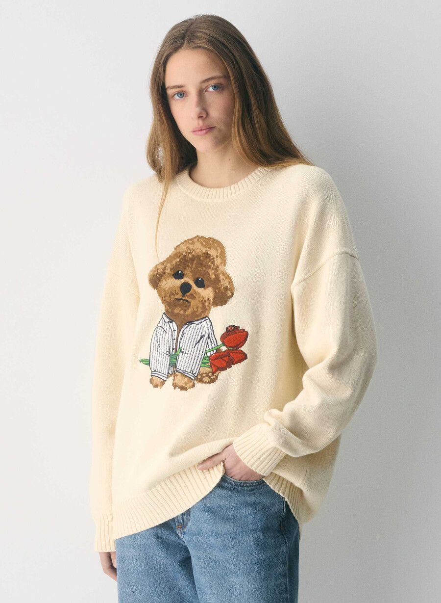 cotton charm peggy icon genser sand dune hvitbro