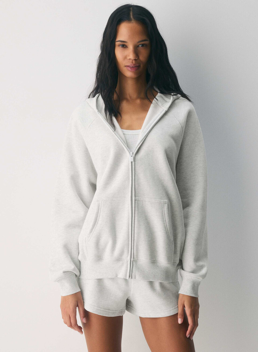 koselig hettegenser med fleece mega raglan-glidelås heather cloud white