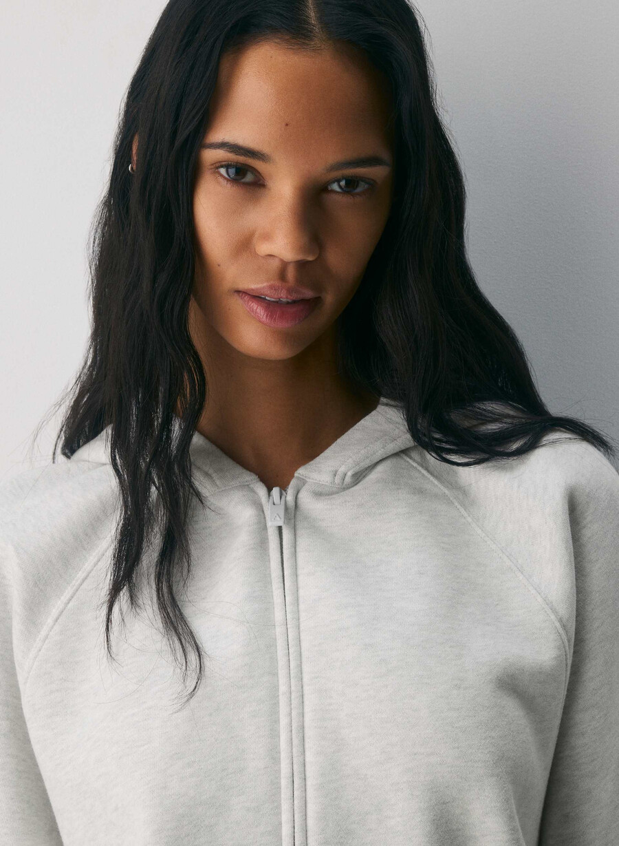 koselig hettegenser med fleece mega raglan-glidelås heather cloud white