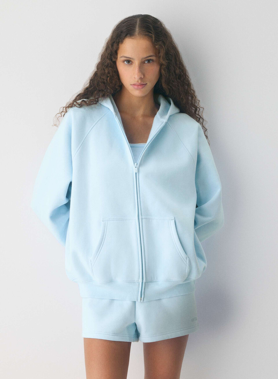 koselig fleece mega raglan hettegenser med glidelås villa blÅ
