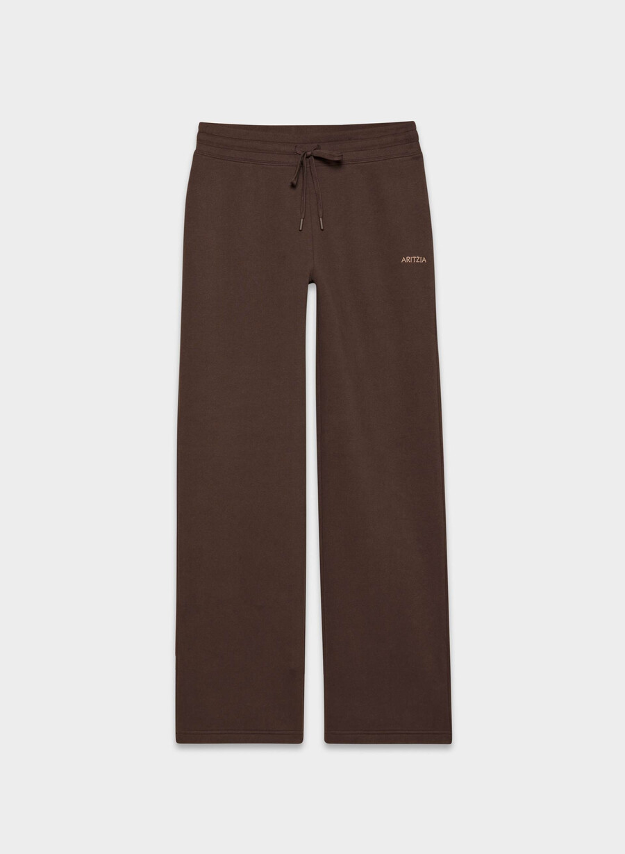 koselig joggebukse i fleece med tettsittende bånd i rik mokkabrun