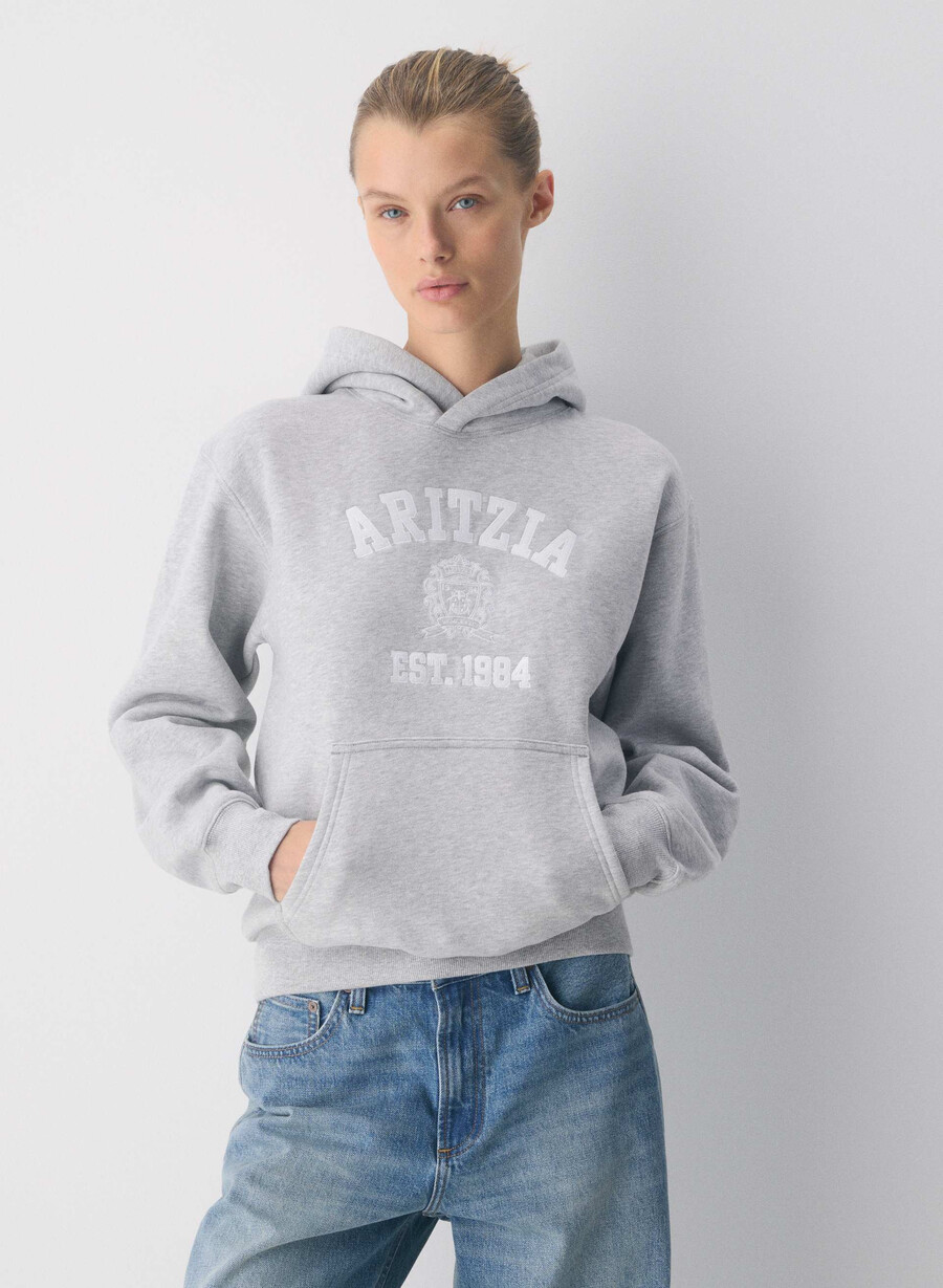 koselig hettegenser i fleece med perfekt passform heather chromewhite