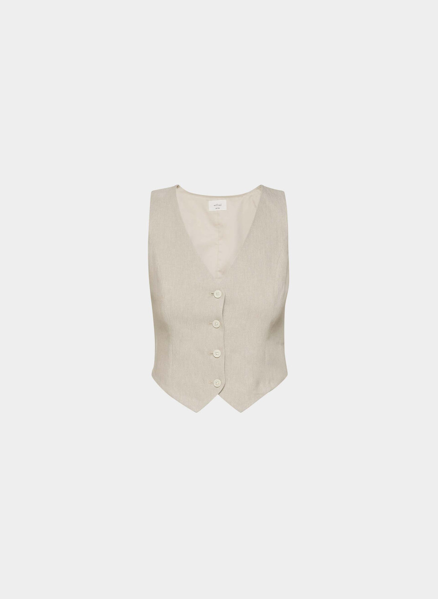 pacino vest - lin udefarget mØrk ecru
