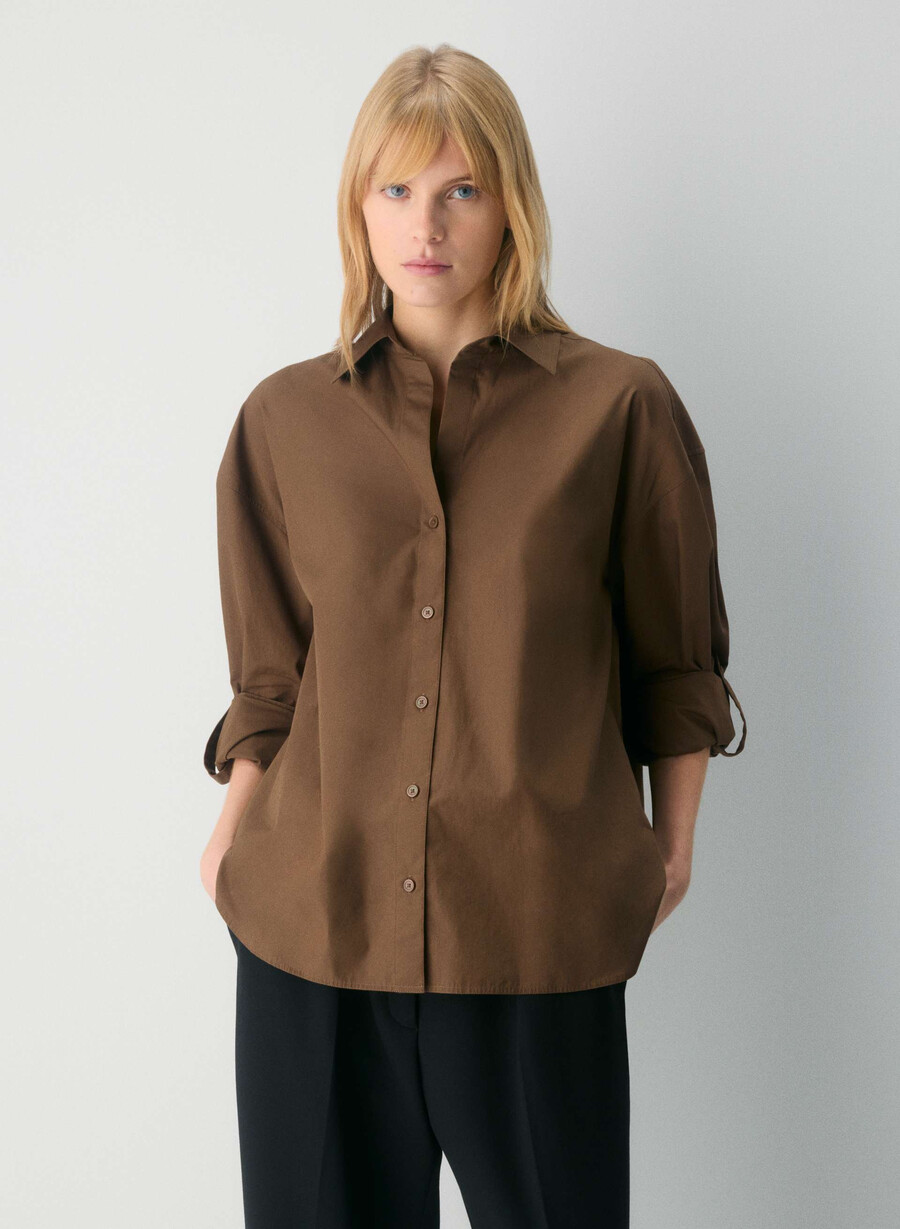 archive poplin-skjorte cello brun
