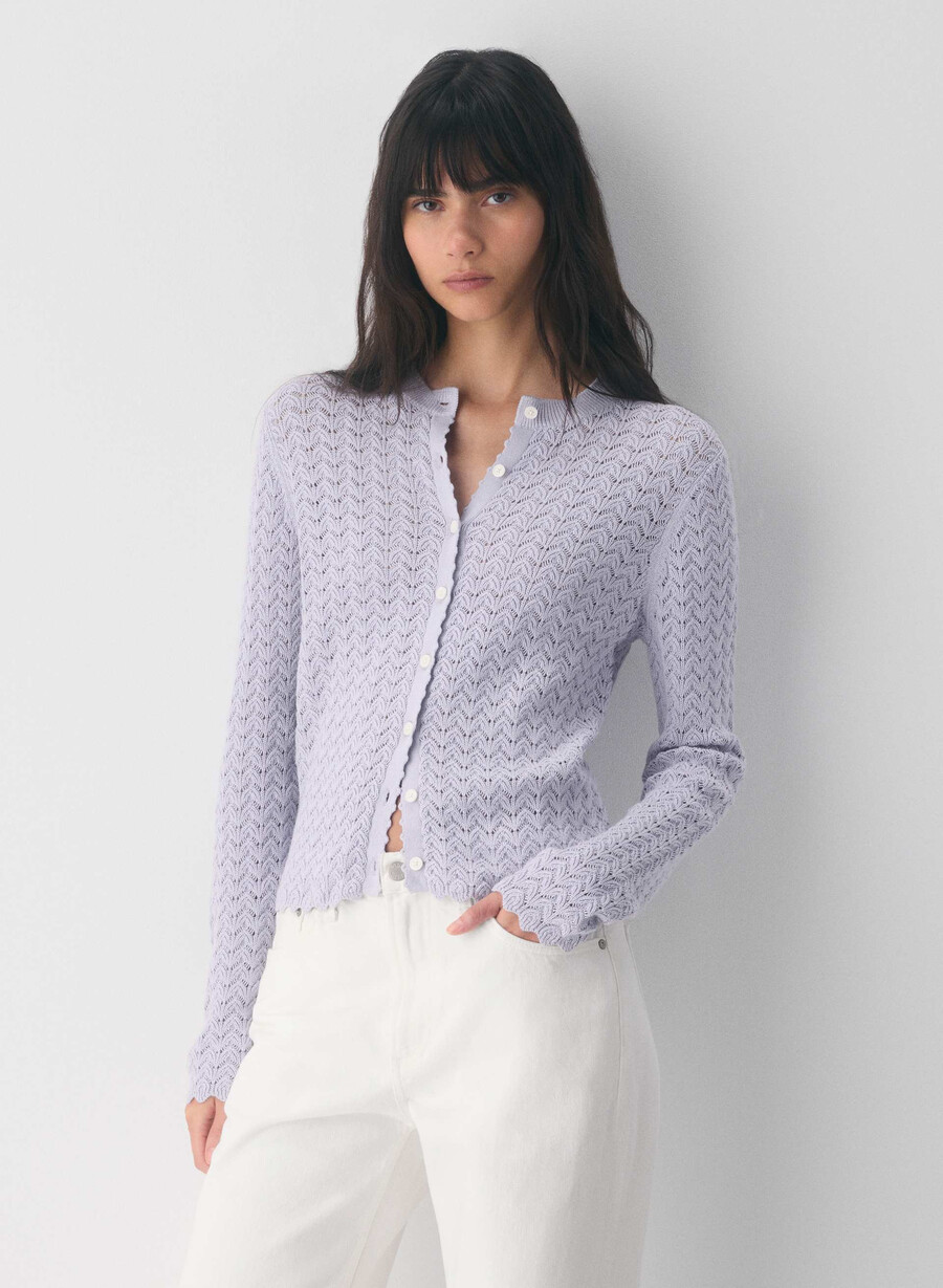 cotton charm prelusion cardigan i lilla med villblomster