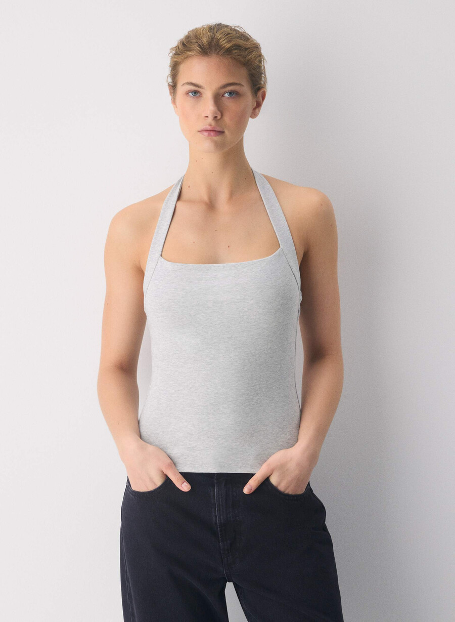casual contour optimum halter-topp i melange med krom