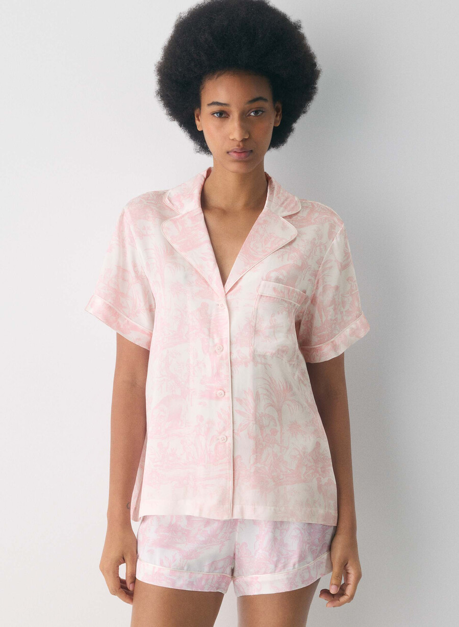 nightside silke kortermet pyjamasskjorte lght bch dk cpd rosa