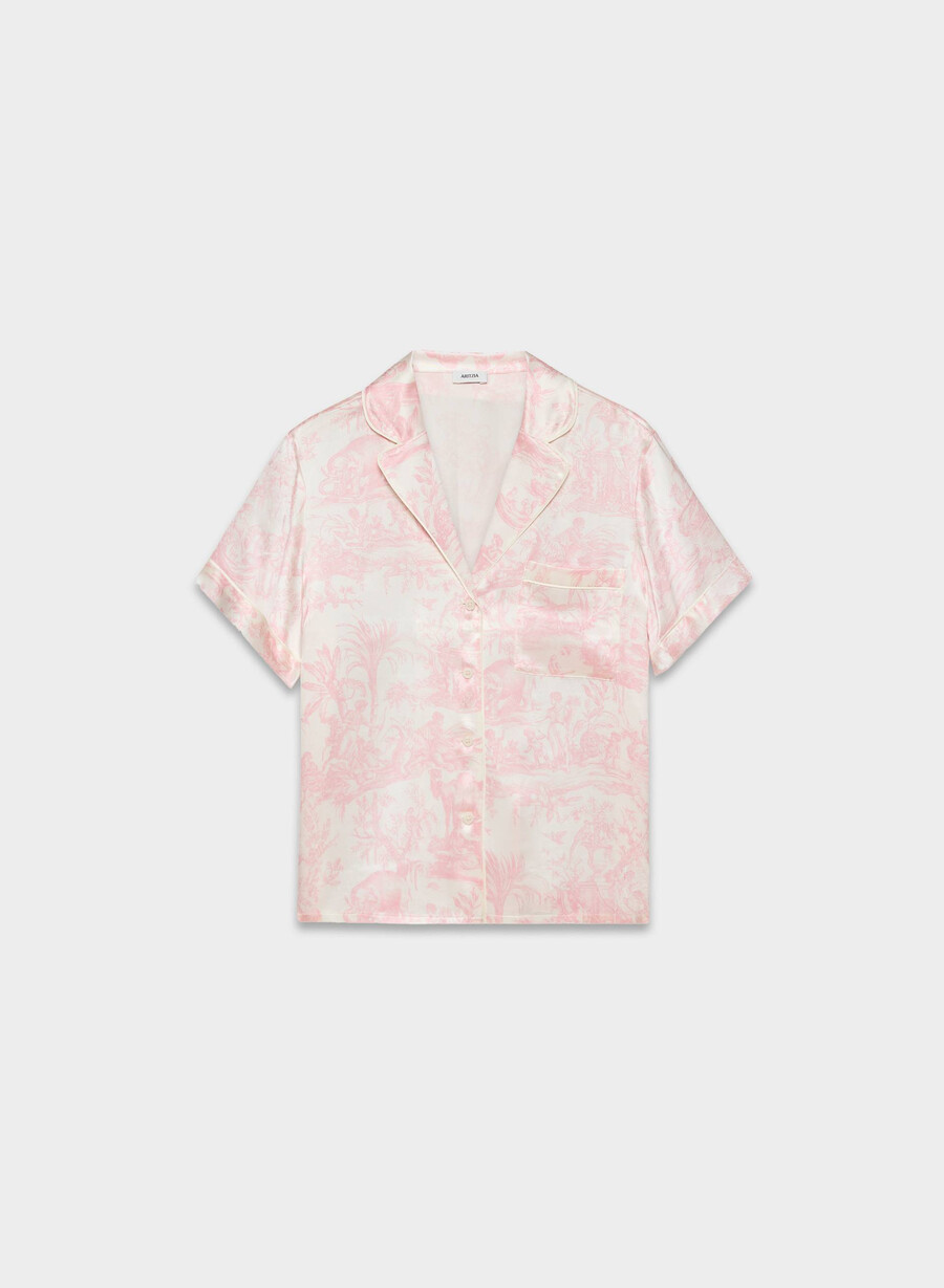 nightside silke kortermet pyjamasskjorte lght bch dk cpd rosa
