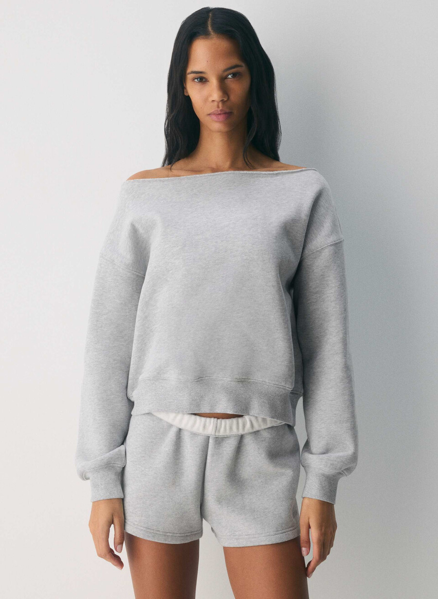 koselig sweatfleece bf off-shoulder genser hvit