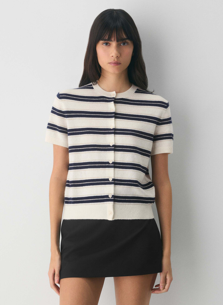 bare cashmere kortermet crew cardigan lt birch admiral