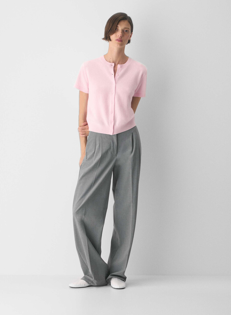 bare cashmere kortermet cardigan med crew-krage villa rosa