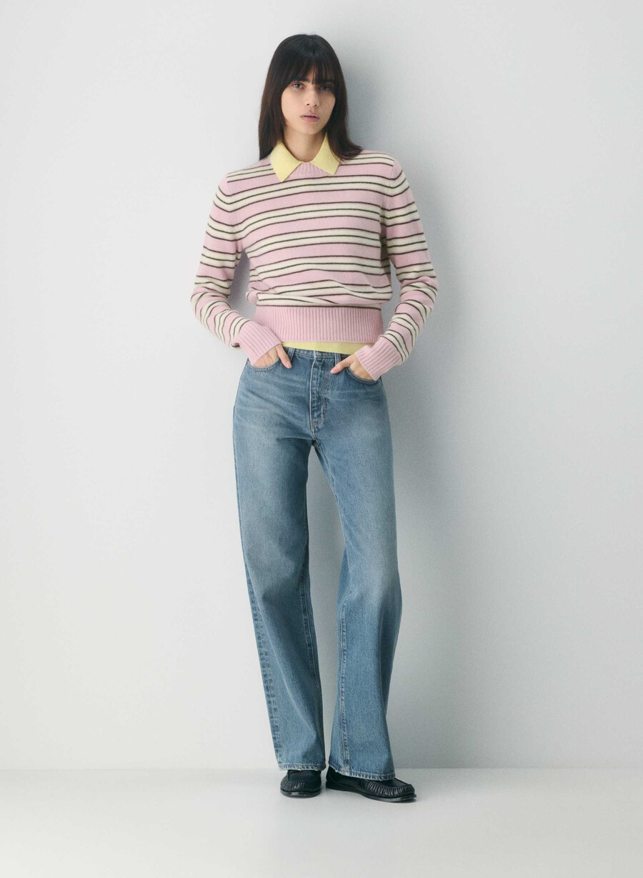 essential cashmere shrunken crew genser dty rosahvit m
