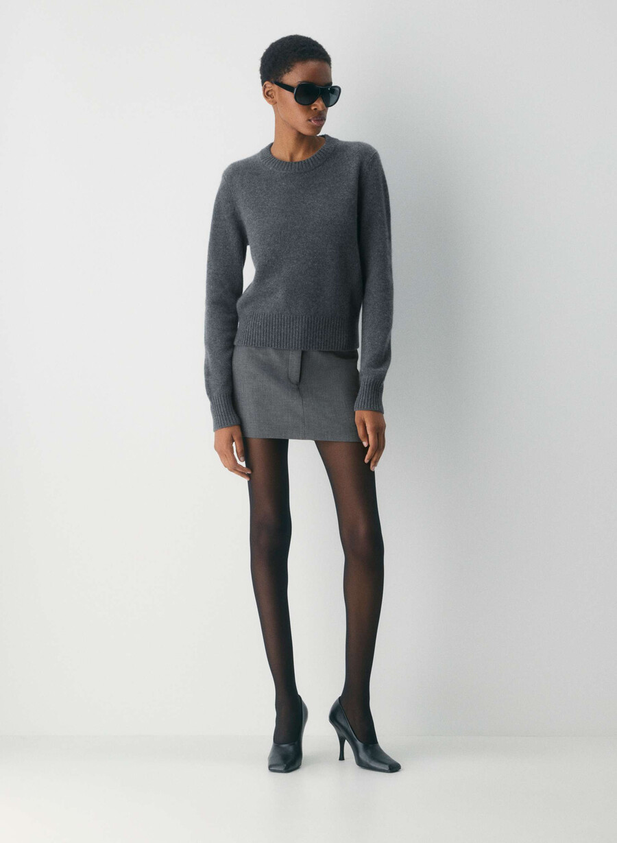 essential cashmere shrunken crew genser lynggrønn
