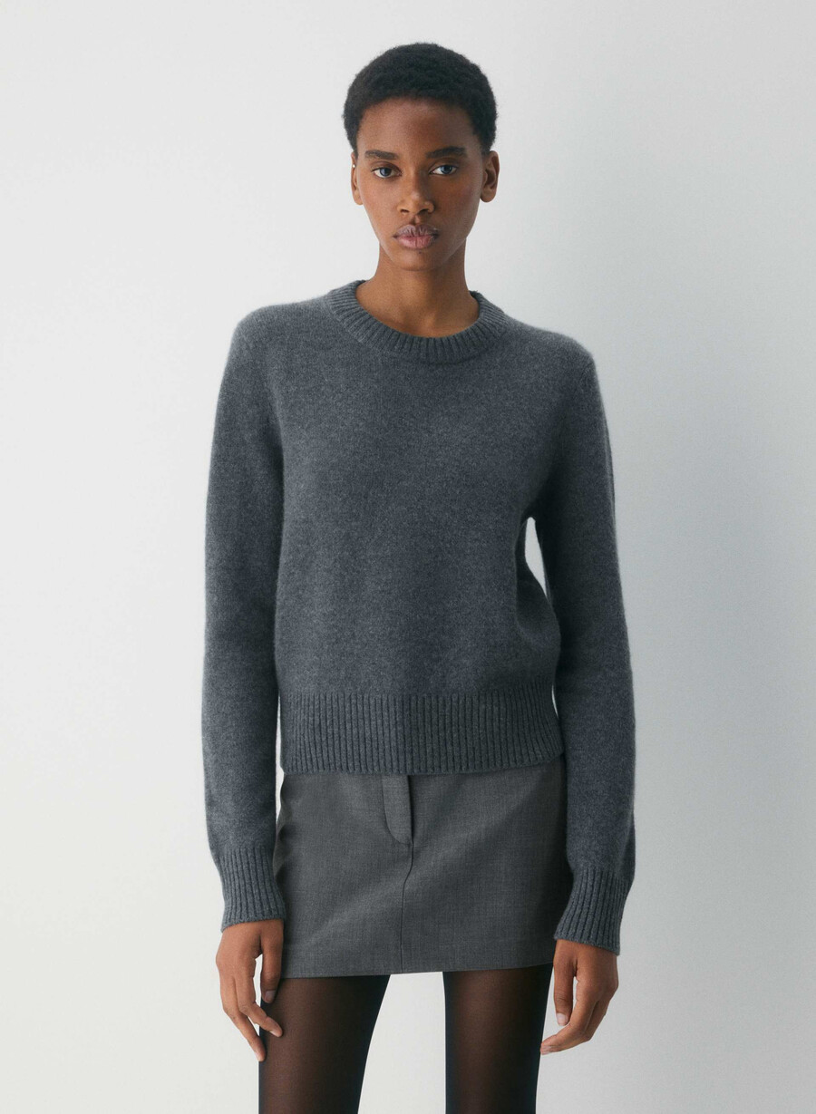essential cashmere shrunken crew genser lynggrønn