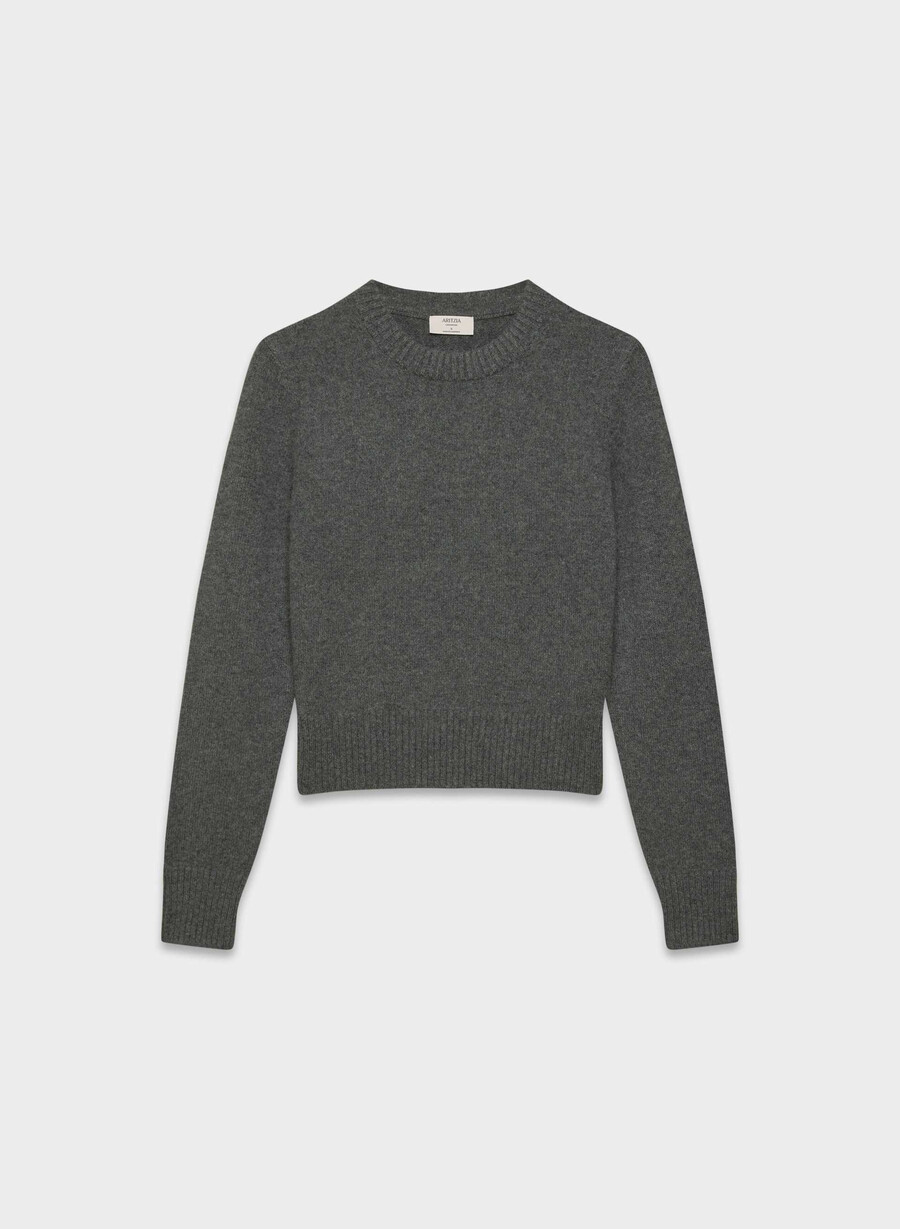 essential cashmere shrunken crew genser lynggrønn