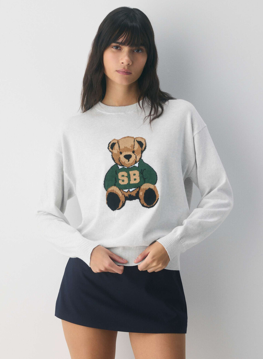 cotton charm prep icon genser h cld hvit teddy bea