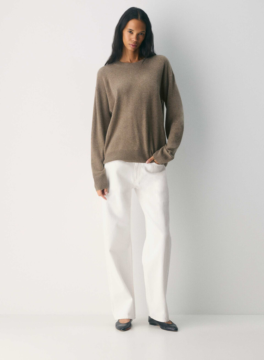 bare cashmere avslappet genser med crew-motiv heather folio brun