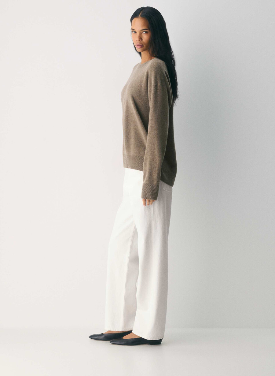 bare cashmere avslappet genser med crew-motiv heather folio brun