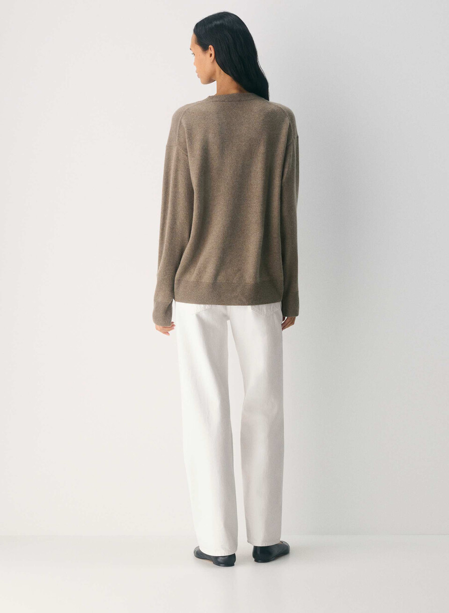 bare cashmere avslappet genser med crew-motiv heather folio brun